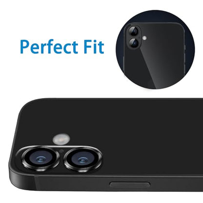 Designed for iPhone 16 and 16 Plus Camera Lens Protector, Metal Lens Cover 9H Tempered Glass Camera Cover Anti Scratch Shockproof Screen Protector - color: Black