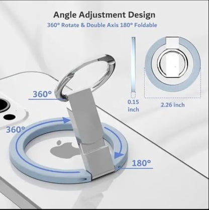 Blue Ergonomic Phone Ring Holder iPhone 11 12 13 14 15 16 17 Pro Max Magnetic Wireless Charging 360 Rotation Anti-Slip Grip Adjustable Kickstand Samsung Galaxy Pixel Foldable Secure Finger Loop - color: Blue Metal Holder