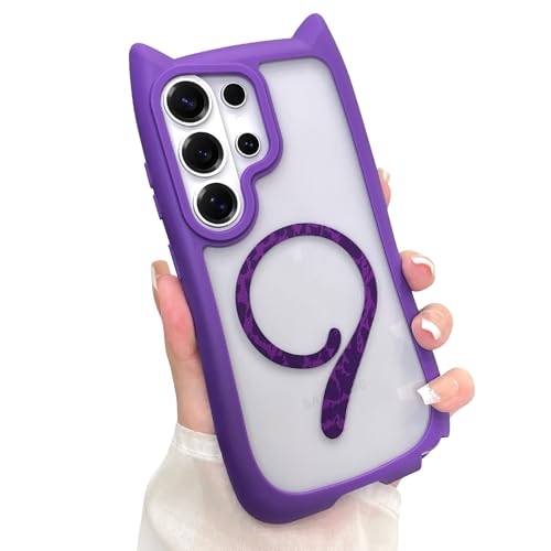 AIGOMARA Cute Case for Samsung Galaxy S26 Ultra Case with Cat Ears, Purple | Kawaii Magnetic Kitty Tail Design [Compatible with MagSafe] Clear Aesthetic Drop Proof Phone Cover for Women Girls - color: Purple, size: Samsung Galaxy S26 Ultra