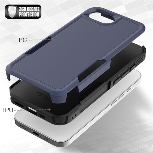 for iPhone 16E / iPhone 17E Case: Dual Layer Protective Heavy Duty Cell Phone Cover Shockproof Rugged with HD Screen Protector - Military Protection Bumper Tough - for iPhone 16E / 17E, Navy Blue - color: Navy Blue (PC) + Black (TPU)