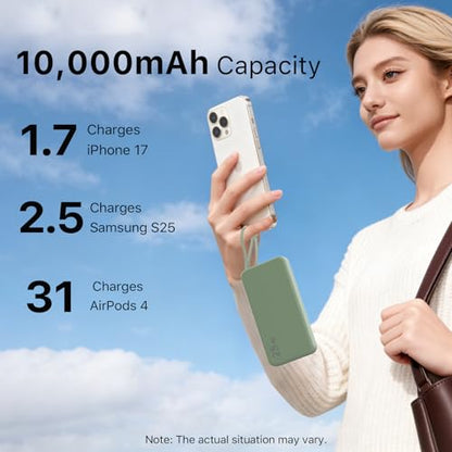 NOBIS Portable Charger 10000mAh 25W Power Bank with Built-in Cable - color: Green