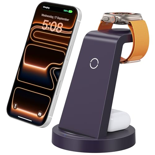 Anlmz 3 in 1 Charging Station - Wireless Charger for Apple Multiple Devices - color: Purple