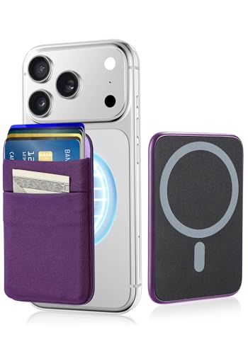 Senose Purple Magnetic Wallet, Slim Magnet Phone Wallet for Back of Phone | Compatible for Magsafe Wallet iPhone 17/16/15/14/13/12 Pro Max Plus Air Series, 1 Card Slot, 1 Cash Slot, Dark Purple - color: Dark Purple
