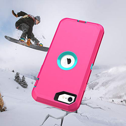 MXX Case Designed for iPhone SE Case 2020 /SE 2022 Heavy Duty Protective with Screen Protector [3 Layers] Rugged Rubber Protection Cover & Rotating 360 Degree Belt Clip SE 3rd/2nd Gen(Pink/Light Blue) - color: Pink/Light Blue