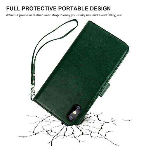 Bocasal Detachable Wallet Case Card Holder for iPhone Xs Max, Green - color: Green