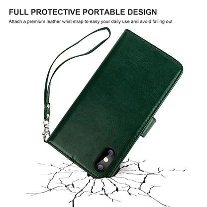 Bocasal Detachable Wallet Case Card Holder for iPhone Xs Max, Green - color: Green