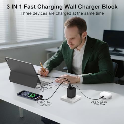 Retractable Wall Charger Cable 35W USB C Fast Charging Block for iPhone 17e - color: black