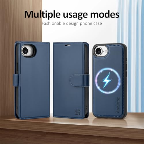 Shieldtop Compatible with MagSafe iPhone 17e / 16e Wallet Case,Blue | 2 in 1 Detachable Magnetic,Credit Card Holder Slots,RFID Blocking,PU Leather,Kickstand,Flip Folio Phone Cover for Men & Women - color: Blue