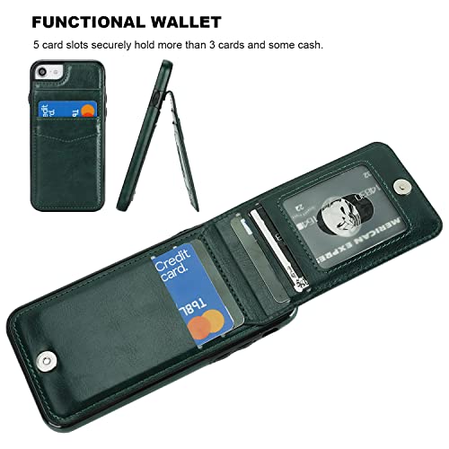 KIHUWEY for iPhone SE/8/7 Wallet Case Card Holder, Dark Green - color: Dark Green