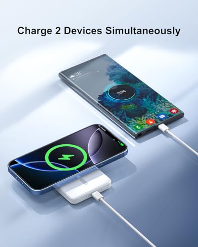 5000mAh Magnetic Portable Charger, Ultra Slim Magnetic Power Bank with USB-C Cable Compatible with iPhone 17/16/15/14/13/12 Series - color: White