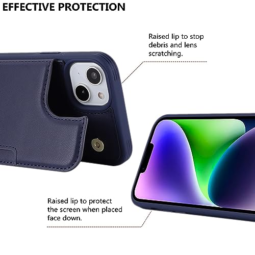 iCoverCase Compatible with iPhone 14 Case with Card Holder, Wallet Case for Women Men RFID Blocking PU Leather Protective Phone Case 6.1 Inch (Dark Blue) - color: Dark Blue