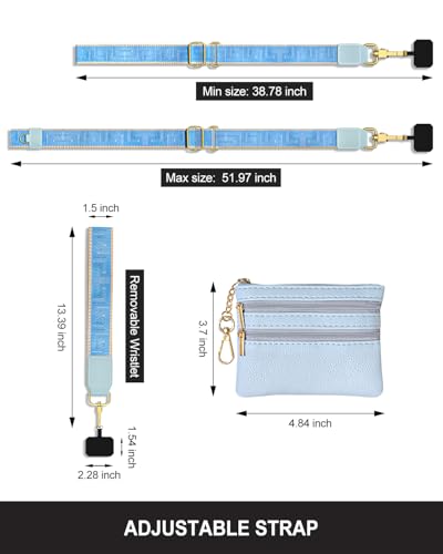 Nipichsha Crossbody Phone Strap with Wallet, Clip and Go Strap for Phone - color: Blue Great Wall