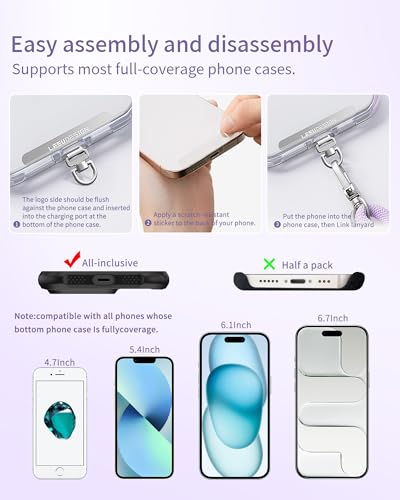 Phone Tether Tab, Slim Metal Phone Lanyard Adapter, 360° Rotating & 90° Folding Ultra-Thin 0.2mm Strap Connector for Wrist & Neck Straps(Purple) - color: Purple