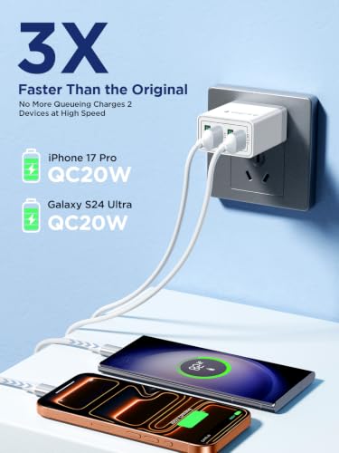 USB Charger Block, 2Pack 4 Multi USB Fast Charging Block QC3.0 Wall Charger Blocks 3.1A Multi USB charger Plug Cube for iPhone 17/16/15/14/13 Pro Max,iPad,Samsung Galaxy,Android Phone,Multiple Devices