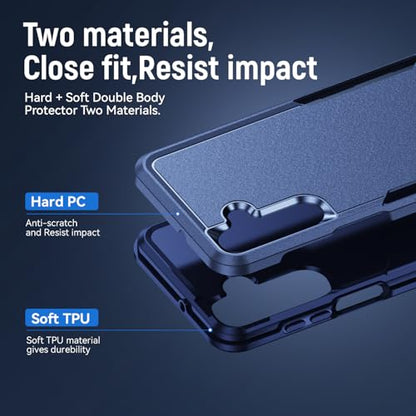 Phone Case for Samsung Galaxy A17 5G Case, Samsung A17 5G Case with Tempered Glass Screen Protector, Soft TPU Hard Back Double Layer Phone Cover (Navy Blue) - color: Navy Blue