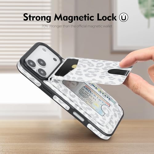 SkyEagle Compatible with MagSafe iPhone 17 Pro Max Wallet Case,Leopard-White - color: Leopard-White, size: iPhone 17 Pro Max - 6.9"