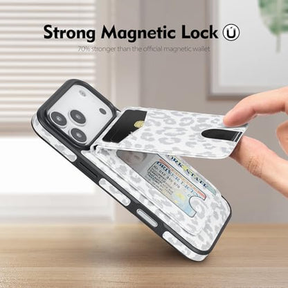 SkyEagle Compatible with MagSafe iPhone 17 Pro Max Wallet Case,Leopard-White - color: Leopard-White, size: iPhone 17 Pro Max - 6.9"