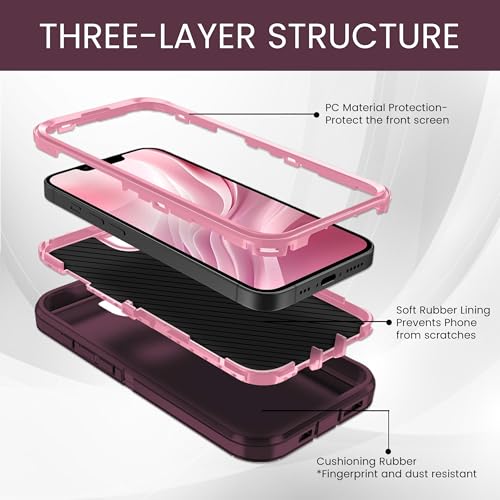 MXX for iPhone 16e & iPhone 17e Case, Compatible with MagSafe Heavy Duty Rugged Protective Cover, 3-Layer Shockproof Dustproof Drop Resistant Case Plum/Pink - color: Plum