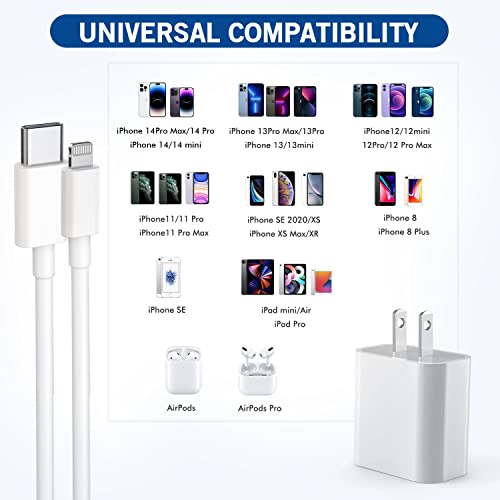 Fast iPhone Charger, [Apple MFi Certified] 2Pack 10FT Extra Long Quick USB C to Lightning Cable Cords + USB C Charger Block Fast iPhone Charging Adapter for iPhone 14 Pro Max/Plus/13/12/11/XS/XR/X/SE