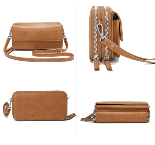 RFID Crossbody Wallet Wristlet Purse with Phone Pocket For Women Vegan Leather - color: B-dark Mustard