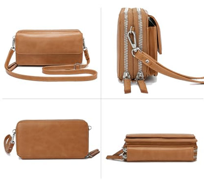 RFID Crossbody Wallet Wristlet Purse with Phone Pocket For Women Vegan Leather - color: B-dark Mustard