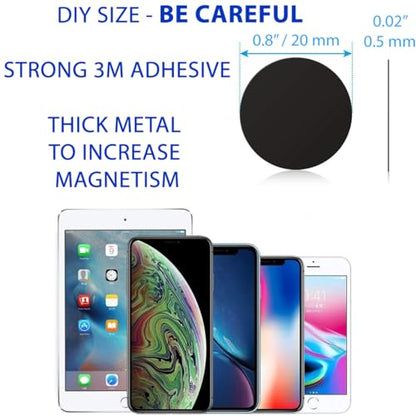 Cell Phone Metal Stickers 0.8 inch for Magnetic Car Mount. Replacement Set of 32 Mini Magnet Metal Plates. Silver Car Sticky Small Round Iron Discs with 3M Adhesive Backing for Case, DIY, Crafts. - color: Round 0.8" [32 Pack]
