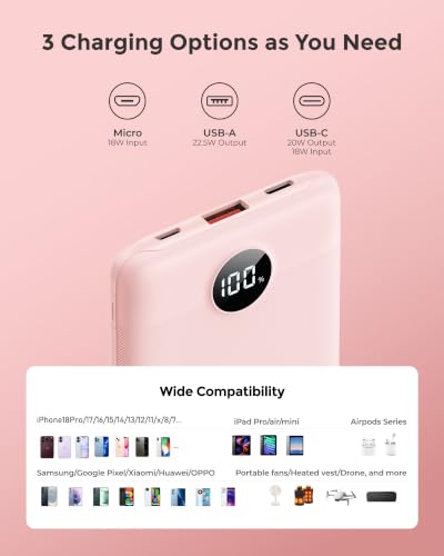 Portable Charger 10000mAh, Ultra Slim Power Bank Fast Charging (Pink) - color: pink