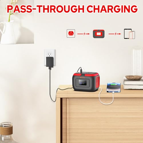Portable Power Station 120W Outdoor Power Bank Generator with USB C Outlet - color: Grey Red