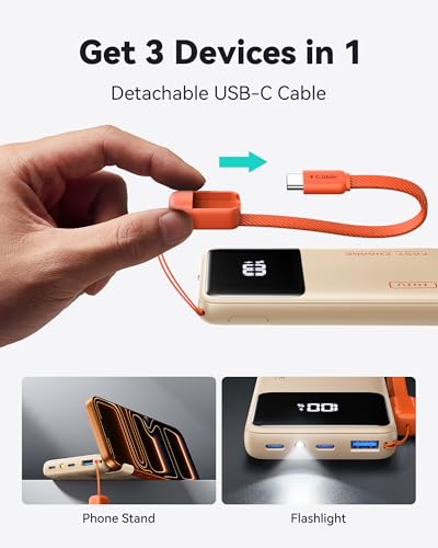 INIU Power Bank, Compact 10000mAh 45W PD Fast Charging Portable Charger - color: Beige