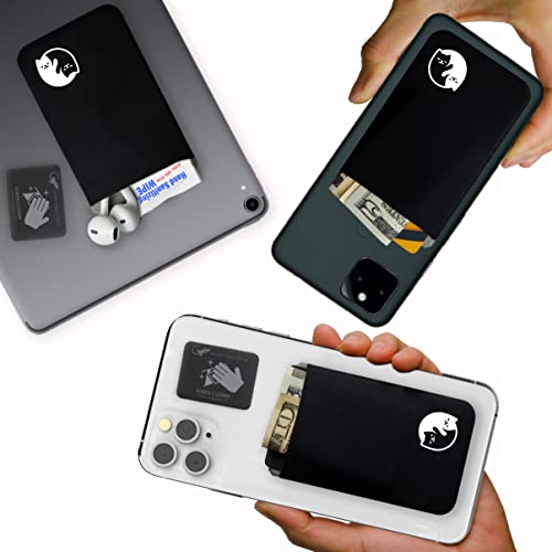 Phone Wallet - Adhesive Card Holder - Cell Phone Pouch - Stick on Lycra Pocket by Gecko - Carry Credit Cards and Cash - color: CAT YINYANG