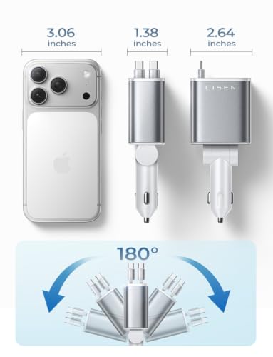 LISEN Retractable Car Charger USB C Fast Charge for iPhone 17 16 15 Pro Max - color: White