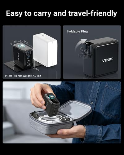 MINIX 140W Max 4-Port GaN Charging Blocks,Smart Display for MacBook Charger