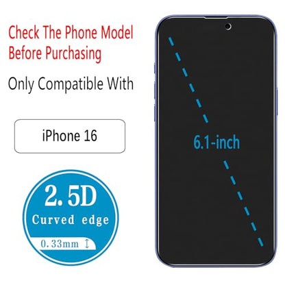 2 Pack Matte Privacy Screen Protector for iPhone 16 Tempered Glass - size: iPhone 16 6.1-Inch
