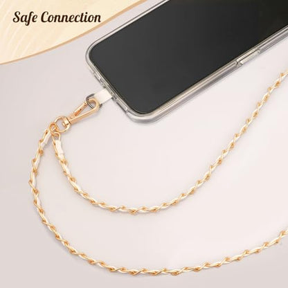 TiMOVO Phone Lanyard Metal Chain Crossbody, Gold & White - color: White, size: Standard