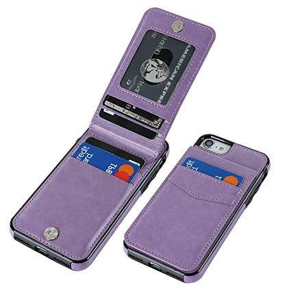 KIHUWEY for iPhone SE/8/7 Wallet Case Card Holder Kickstand, Purple - color: Purple