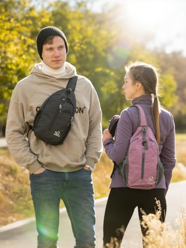 WATERFLY Crossbody Sling Backpack Sling Bag Travel Hiking Chest Bag Daypack (Purple) | Small Hiking bag,Multi-compartment storage,Water-resistant,Breathable back pad,Reversible adjustable shoulder strap - color: B-purple