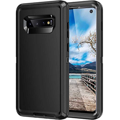 for Galaxy S10 Case,[Without Screen Protector] Heavy Duty Shockproof Dust/Drop Poof 3 Layers Full Bady Protection Rugged Cover Case for Galaxy S10 6.1 inch,Black - color: All Black