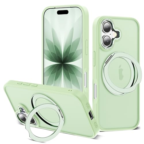 for iPhone 17 Case with 360° Spin Magnetic Stand,Green | iPhone 17 Phone Case 6.3",Spin Magnetic Ring Stand,Compatible with MagSafe,Military Protection,Translucent Matte - color: Green, size: iPhone 17