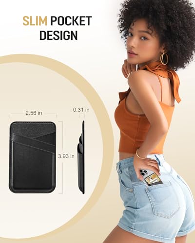 Senose Phone Wallet, Premium Leather Phone Wallet Stick on, Card Holders | 2 Pack Black, Stronger Adhesive, Phone Credit Card Holder for Back of Phone Case, Compatible for iPhone, Samsung, and Android - color: Black Black