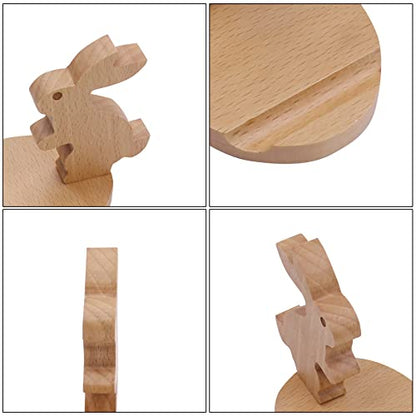 Cute Bunny Cellphone Stand Holder Wooden Smartphone Desk Holder for All Mobile Phones Animal Phone Stand Desk Ornament - color: Bunny B