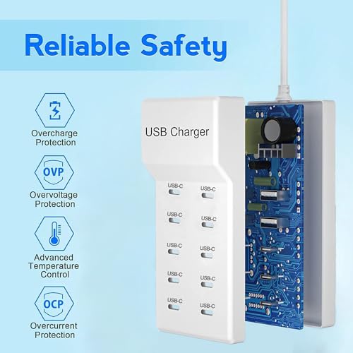 USB C Charger, 10 Ports USB Charging Station, 50W Multi-Port USB C Charger - size: 10Ports-50W