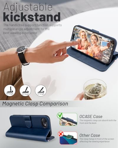 OCASE for iPhone 17e/iPhone 16e Wallet Case, Card Holder, Spliced Blue | RFID Blocking, Kickstand, Magnetic Closure, PU Leather Flip Folio, Shockproof TPU Shell, Protective Phone Cover (6.1") - color: Spliced Blue