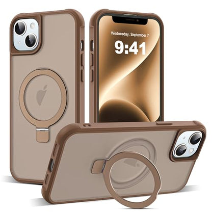 SKYLMW Compatible with iPhone 14 Plus Case with Stand,Desert Brown | iPhone 14 Plus Phone Case 6.7",Magnetic Ring Stand,Compatible with MagSafe,Military-Grade Plustection,Great Grip Feeling - color: Desert Brown, size: Iphone 14 Plus