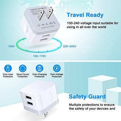 USB Wall Charger, Charging Cube,2Pack Flat USB Charger Block Charging Block Fast Charging Box Right Angle Plug Adapter for iPad Pro,iPad Air,iPad mini,iPhone 17 16 15 14 13 12 11,Samsung,Pixel 10 9 8 - color: Off-white