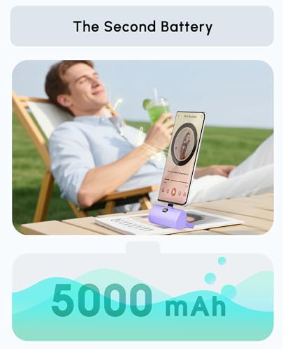 Handy Purple USB C Power Bank Portable Phone Charger With Stand, 5000mah Mini Battery Pack Backup Charger with Digital Display for iPhone 17/16/15 series, Littile Mobile Charger for Samsung/Google/LG - color: Purple