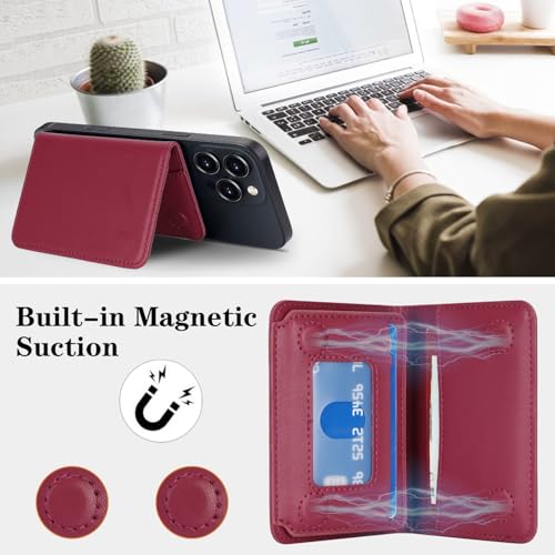 Lipvina For iPhone MagSafe Wallet with Kickstand - Magnetic Card Holder RFID Blocking Compatible with iPhone 17/16/15/14/13/12 Series Pro/Max/Plus (Red) - color: Red