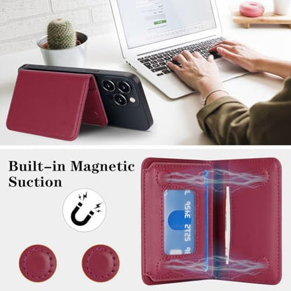 Lipvina For iPhone MagSafe Wallet with Kickstand - Magnetic Card Holder RFID Blocking Compatible with iPhone 17/16/15/14/13/12 Series Pro/Max/Plus (Red) - color: Red