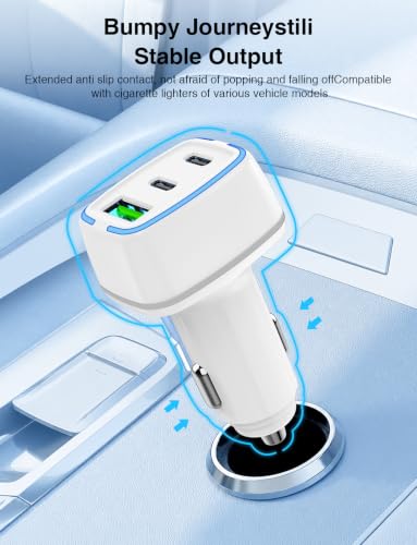 75W 3-Port Super Fast USB C Car Charger for iPhone 18/17/16 Pro Max - color: White