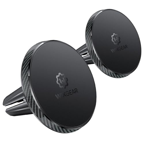 Magnetic Phone Holder for Car [2 Pack], Universal Air Vent Magnetic Phone Mount, Compatible with MagSafe Phones Using Adapter Ring or Plate, Includes 2 Metal Plates