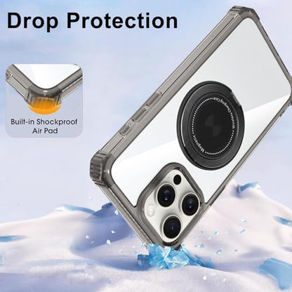 Clear Case for iPhone 16 Pro with Magnetic 360 Rotatable Ring Stand | Military Grade Heavy Duty Cover with 360 Rotatable Ring Kickstand -260417 - color: Clear Black, size: iPhone 16 Pro